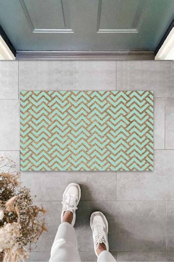 Turkuaz Kapı Önü Paspası Zigzag Desen  K-3227 - Image 1