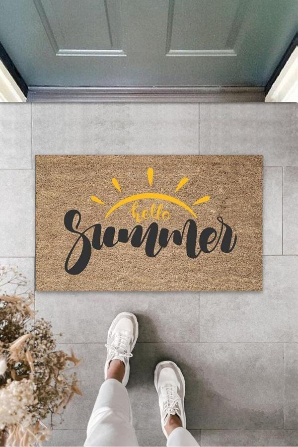 Kahverengi Kapı Önü Paspası Hello Summer Güneş Desen  K-3270 - Image 1