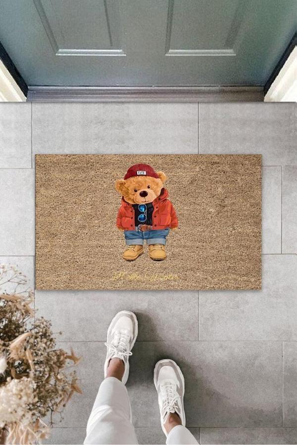 Kahverengi Kapı Önü Paspası Hello Winter Ayıcık Desen  K-3245 - Image 1