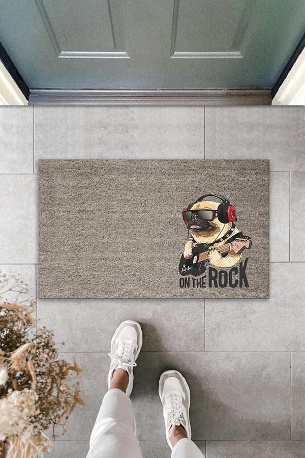 Dijital Baskı Gri On The Rock Köpek Dekoratif Kapı Paspası K-2041 - Image 1