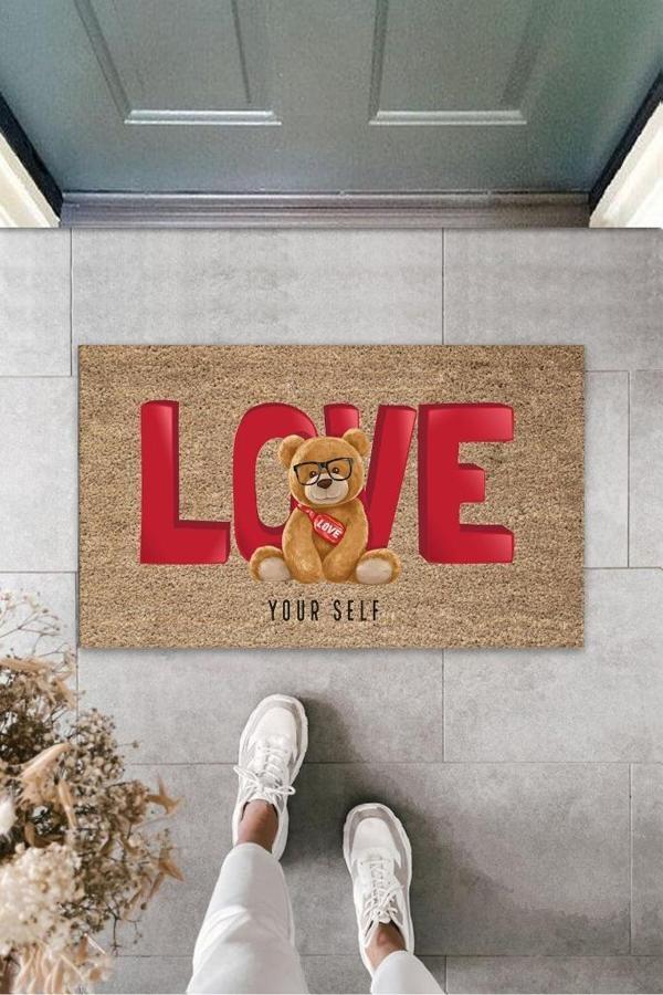 Kahverengi Kapı Önü Paspası Love Ayıcık Desen  K-3252 - Image 1