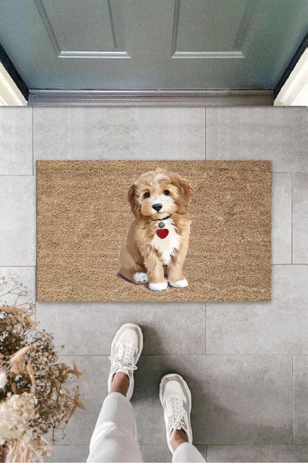 Kahverengi Kapı Önü Paspası Sevimli Köpekcik Desen  K-3208 - Image 1