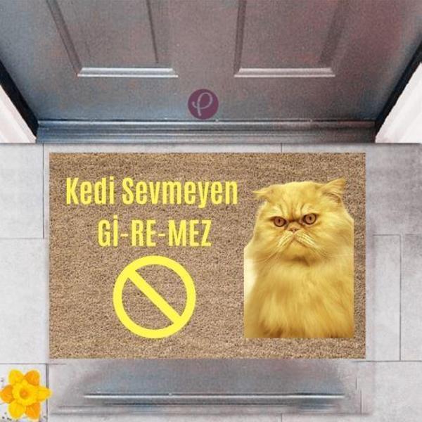 Kapı Önü Paspası Dekoratif Dijital Baskı Kedi Sevmeyen Giremez P-2375 - Image 1