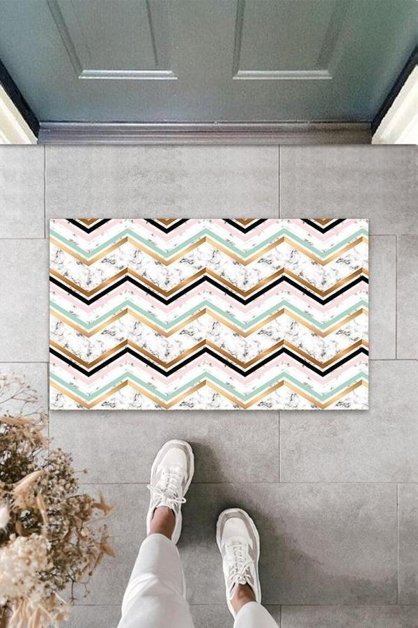 Dijital Baskı Beyaz Zigzag Kapı Paspası K-3083 - Image 1