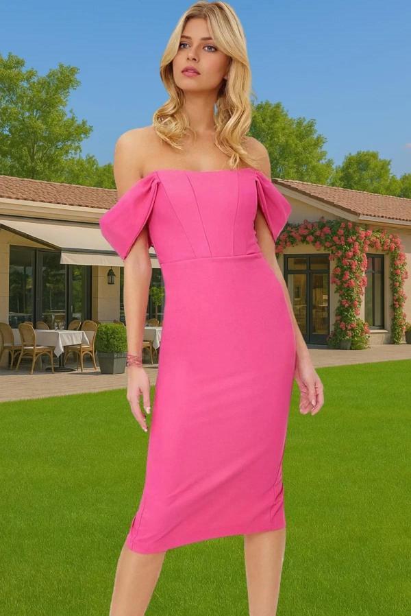 Leopar Desenli Midi Boy Bodycon Abiye Elbise Polyester Karışımlı Yazlık Yüksek Kalite Seçkin Malzeme - Image 1