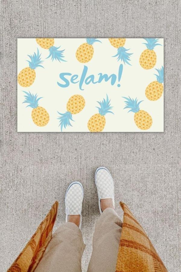 Dijital Baskı Dekoratif Ananas Mavi Kapı Önü Paspası K-1214 - Image 1
