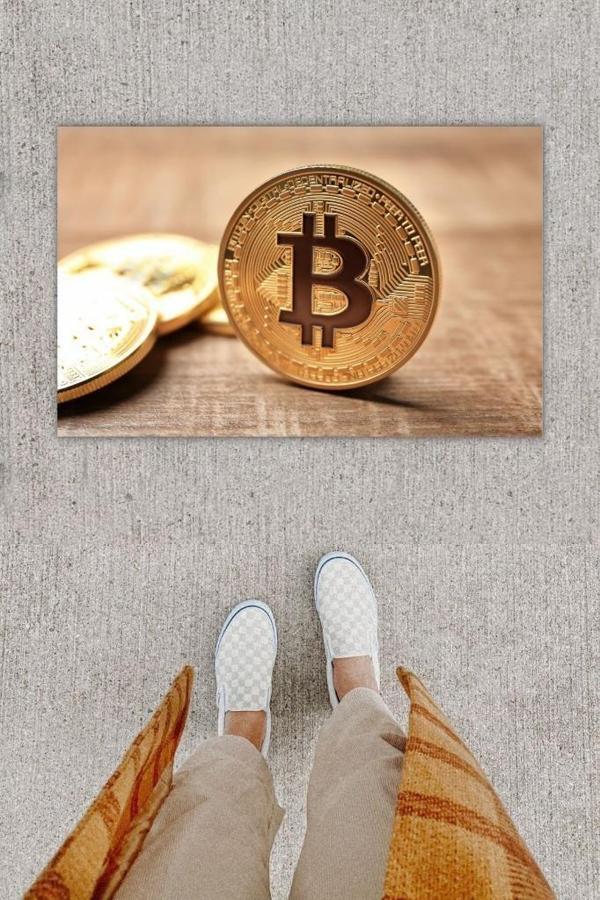 Dijital Baskı Dekoratif Bitcoin Pudra Kapı Önü Paspası K-1280 - Image 1