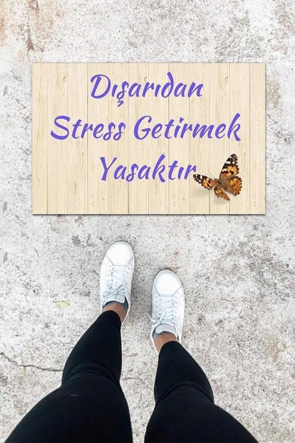 Dijital Baskı Krem Kelebek Desen Kapı Önü Paspası K-1016 - Image 1