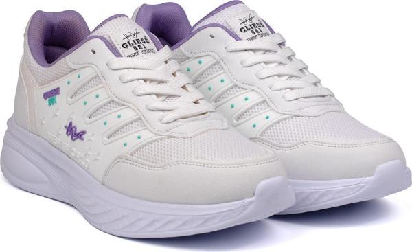 Kadın Beyaz Lila Fileli Günlük Rahat Sneaker Spor Ayakkabı - Image 1