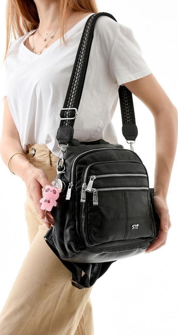 Y.S.Deri Kadın Sırt Çantası 25*23 Cm Vegan Deri İster Sırt İster Omuz Işıklı Charm Çapraz Çanta - Image 1