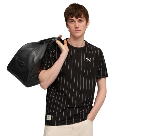 688220-01 Puma Class Striped Tee Erkek T-Shirt Siyah - Image 1