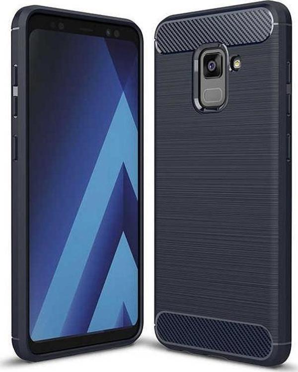 Samsung Galaxy A8 2018 ile Uyumlu Kamera Korumalı Darbe Önleyici Carbon Brushed Silikon Kılıf - Image 1