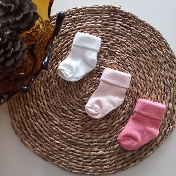 MARS BABY Kız Bebek Beyaz Somon 3lü Kıvrık Soket Çorap - Image 1