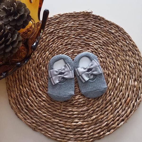 MARS BABY Kız Bebek Gri Fiyonklu Babet Çorap - Image 1
