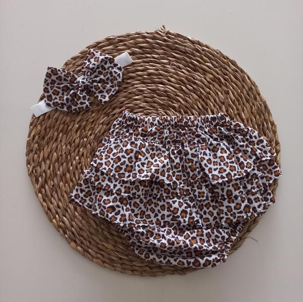 MARS BABY Kız Bebek Leopar Fırfır Şort Etek ve Bandana Takımı - Image 1
