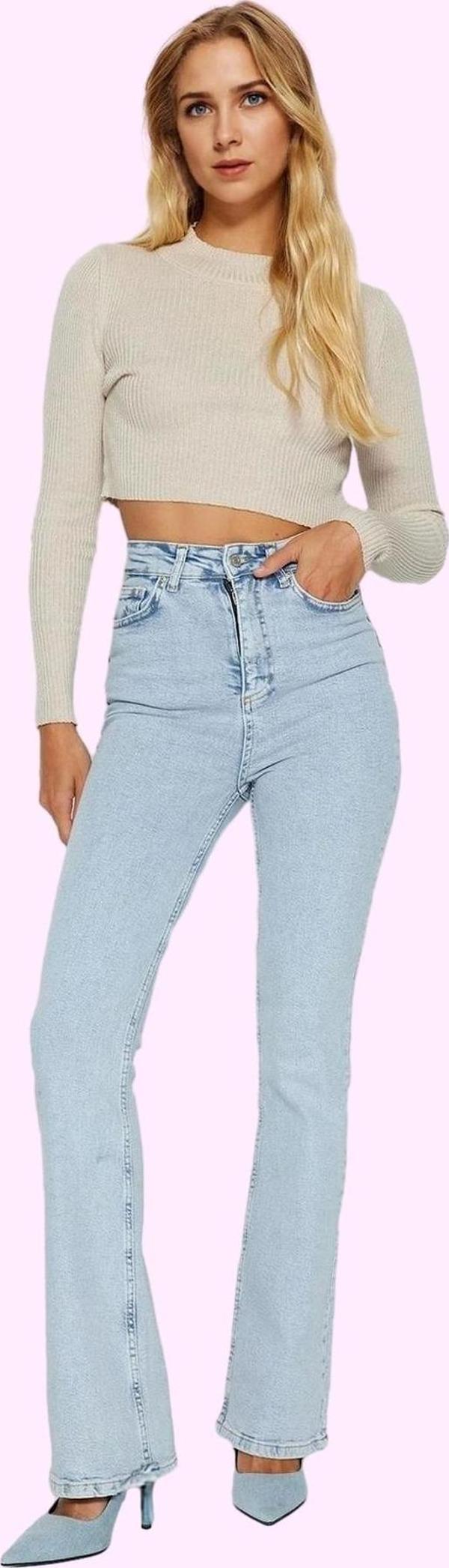 Kadın Yüksek Bel Flare Jean Uzun Boy Günlük Stil Modern Tasarım Yaz Aylarının Vazgeçilmezi - Image 1