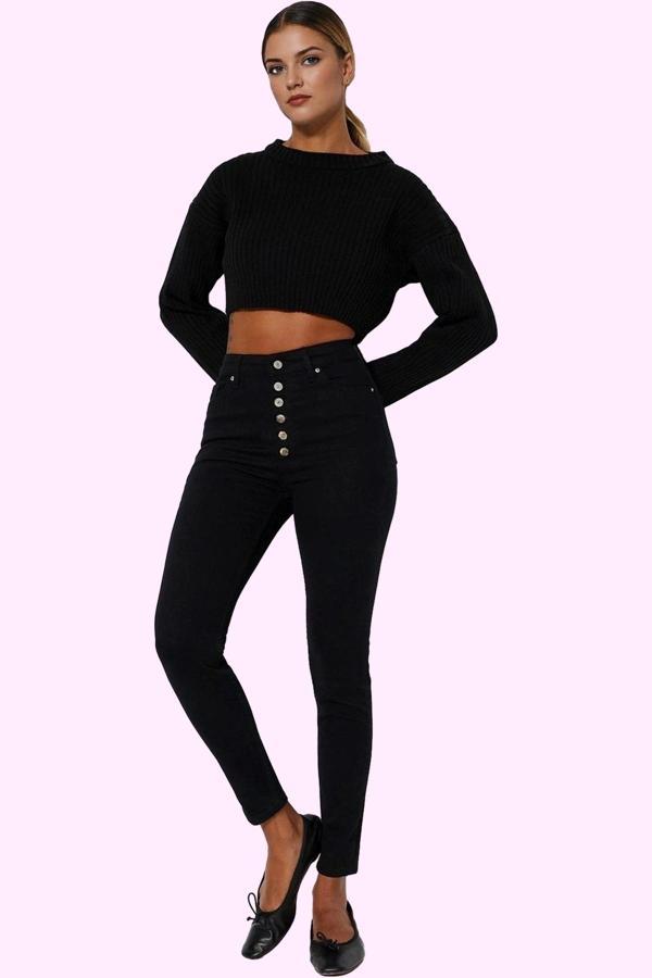 Kadın Skinny Jean Yüksek Bel Dar Paça Solmayan Günlük Kombinler Yaz Aylarının Vazgeçilmezi - Image 1