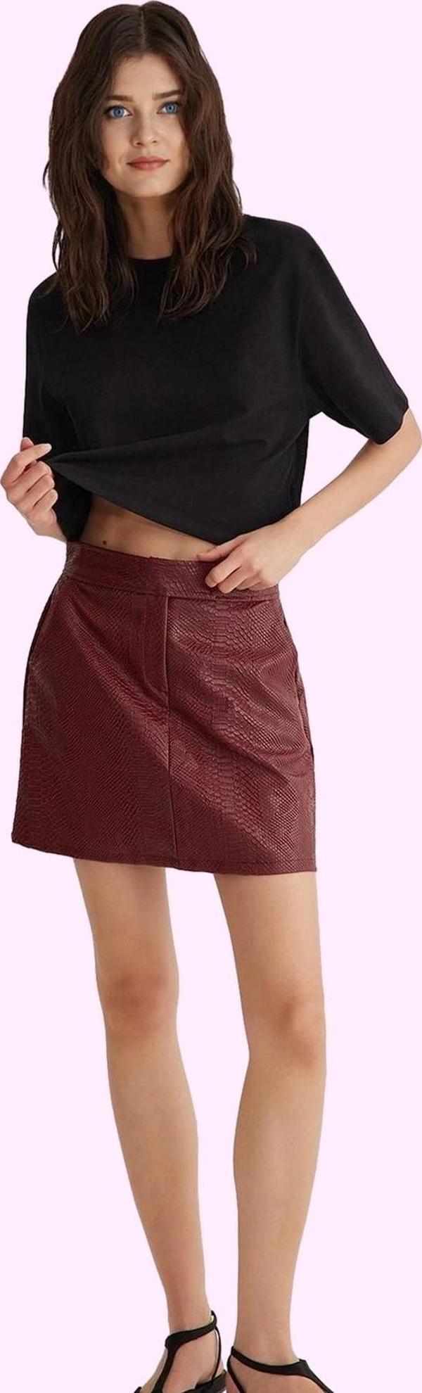 Kadın Mini A Line Suni Deri Etek Yüksek Bel Cepsiz Şık Tasarım Günlük Kullanım Özel Günler - Image 1