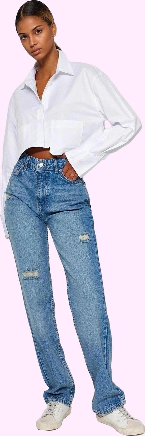 Kadın Yüksek Bel Geniş Paça Uzun Jean Pamuklu Günlük Stil Hafta Sonu Yaz Aylarının Vazgeçilmezi - Image 1