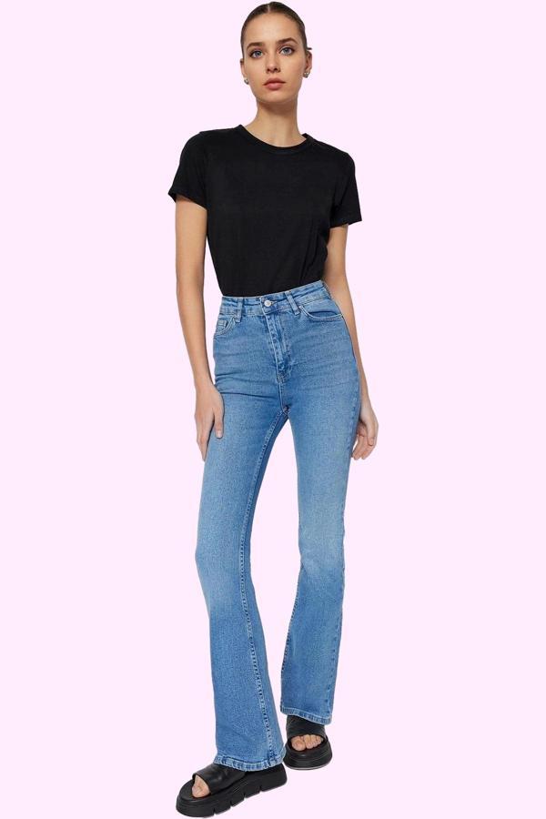 Kadın Yüksek Bel Uzun Boy Flare Jean Denim Günlük Kombinler Hafta Sonu Yaz Aylarının Vazgeçilmezi - Image 1