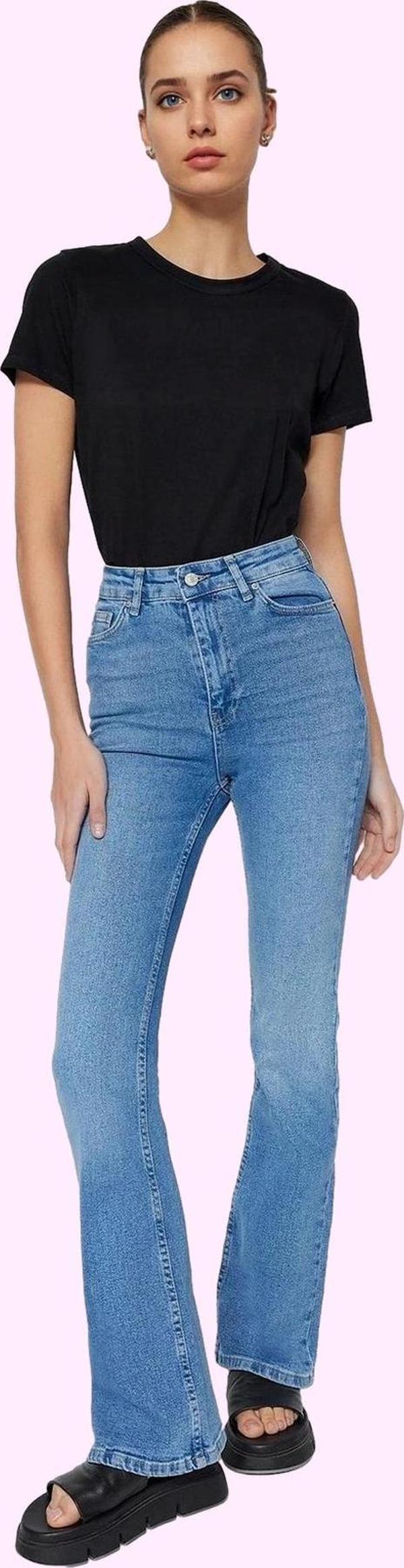 Kadın Yüksek Bel Uzun Boy Flare Jean Denim Günlük Kombinler Hafta Sonu Yaz Aylarının Vazgeçilmezi - Image 1