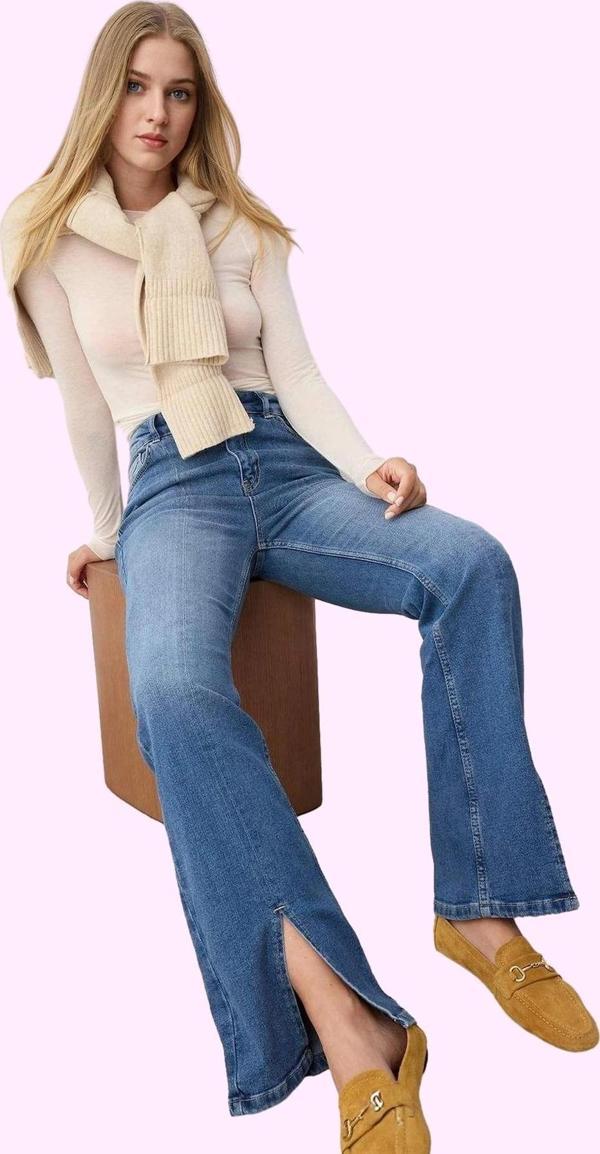 Kadın Yüksek Bel Flare Jean Rengi Comfort Dokuma Günlük Stil Hafta Sonu Yaz Aylarının Vazgeçilmezi - Image 1