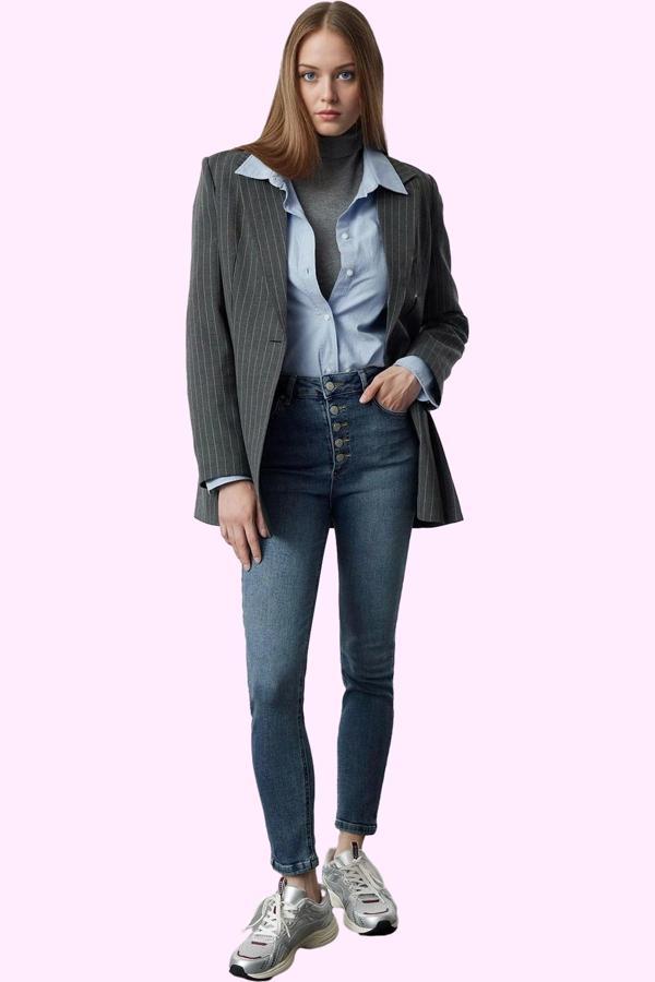 Kadın Skinny Jean Yüksek Bel Regular Boy Pamuk Günlük Şıklık Hafta Sonu Yaz Aylarının Vazgeçilmezi - Image 1