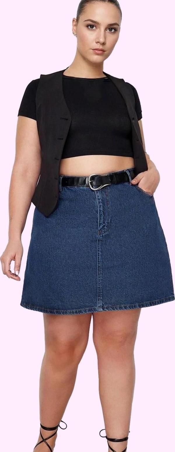 Kadın Yüksek Bel A Line Denim Etek Pamuklu Günlük Kombinler İçin Yaz Aylarının Vazgeçilmezi - Image 1