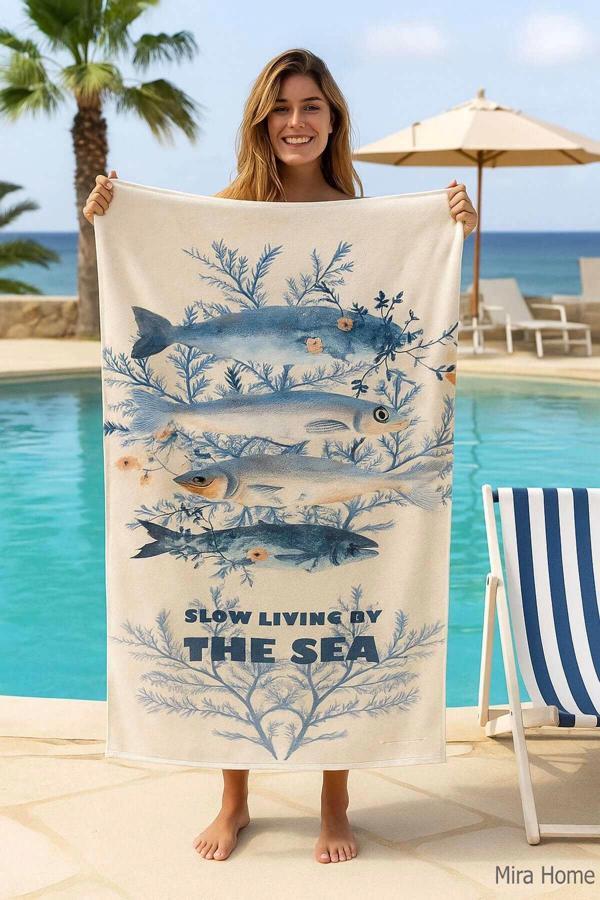 Unisex Desenli Baskılı Deniz Plaj Havlusu Balık 70X140 Cm - Image 1