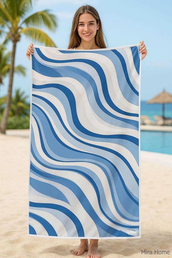Unisex Desenli Baskılı Deniz Plaj Havlusu Dalga Desen 70x140 Cm - Image 1