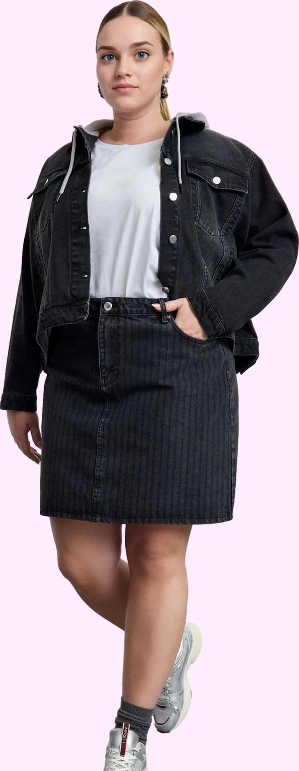 Kadın Mini Denim Etek Pamuklu Çizgili A line Günlük Stil Hafta Sonu Yaz Aylarının Vazgeçilmezi - Image 1