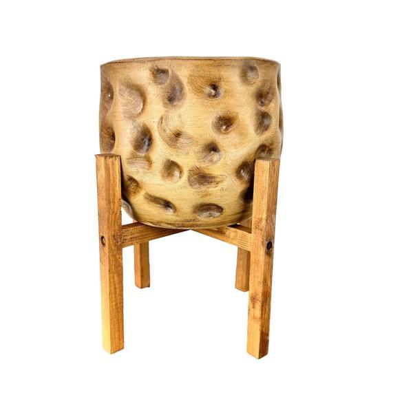 Bitki Tasarımı Ev Dekorasyon Aksesuar Naturel Desenli Toprak Saksı Saksılık Salon Çiçeklik 4 Ayaklı 19 CM - Image 1