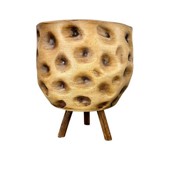 Bitki Tasarımı Ev Dekorasyon Aksesuar Naturel Desenli Toprak Saksı Saksılık Salon Çiçeklik 3 Ayaklı 19 CM - Image 1
