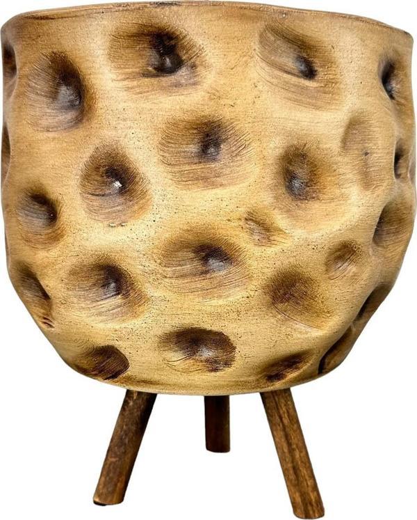 Bitki Tasarımı Ev Dekorasyon Aksesuar Naturel Desenli Toprak Saksı Saksılık Salon Çiçeklik 3 Ayaklı 19 CM - Image 1