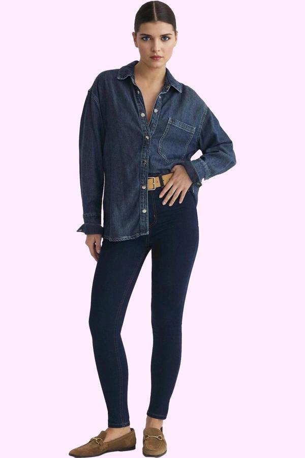 Kadın Skinny Jegging Yüksek Bel Dar Paça Regular Boy Denim Günlük Yaz Aylarının Vazgeçilmezi - Image 1