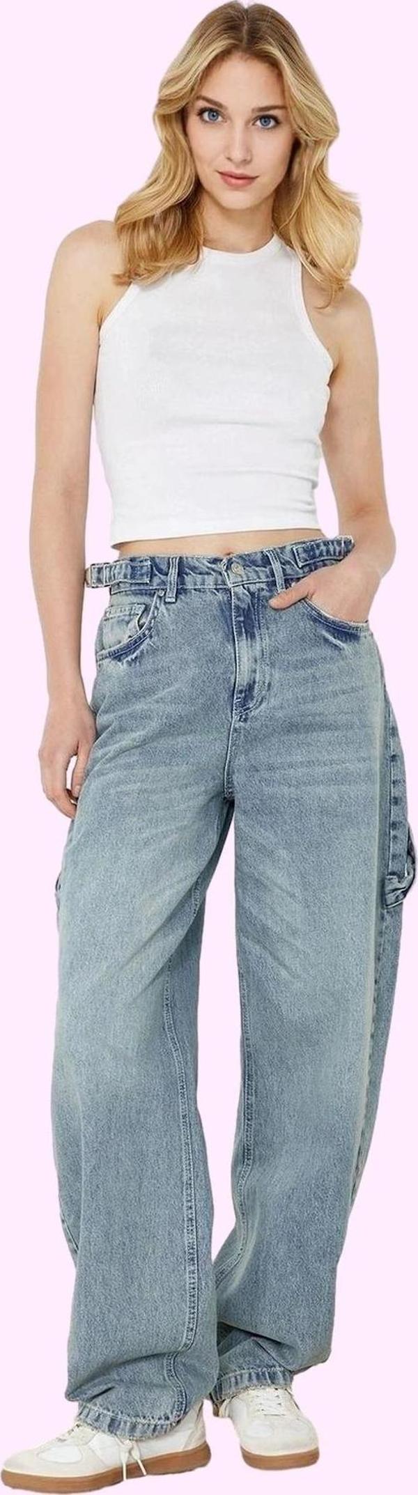 Kadın Yüksek Bel Baggy Jean Pantolon Pamuk Günlük Kombinler Hafta Sonu Yaz Aylarının Vazgeçilmezi - Image 1
