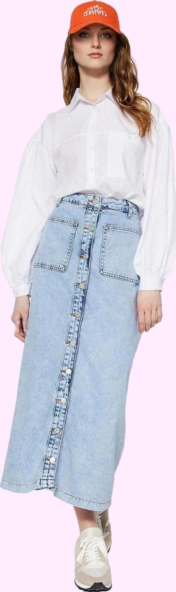 Kadın Maxi Denim Kot Etek Yüksek Bel Pamuklu Günlük Şıklık Hafta Sonu Yaz Aylarının Vazgeçilmezi - Image 1