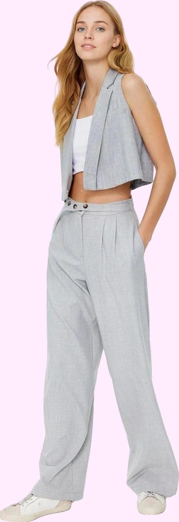Kadın Yüksek Bel Geniş Paça Straight Pantolon Düz Desen Astarsız Yaz Aylarının Vazgeçilmezi - Image 1