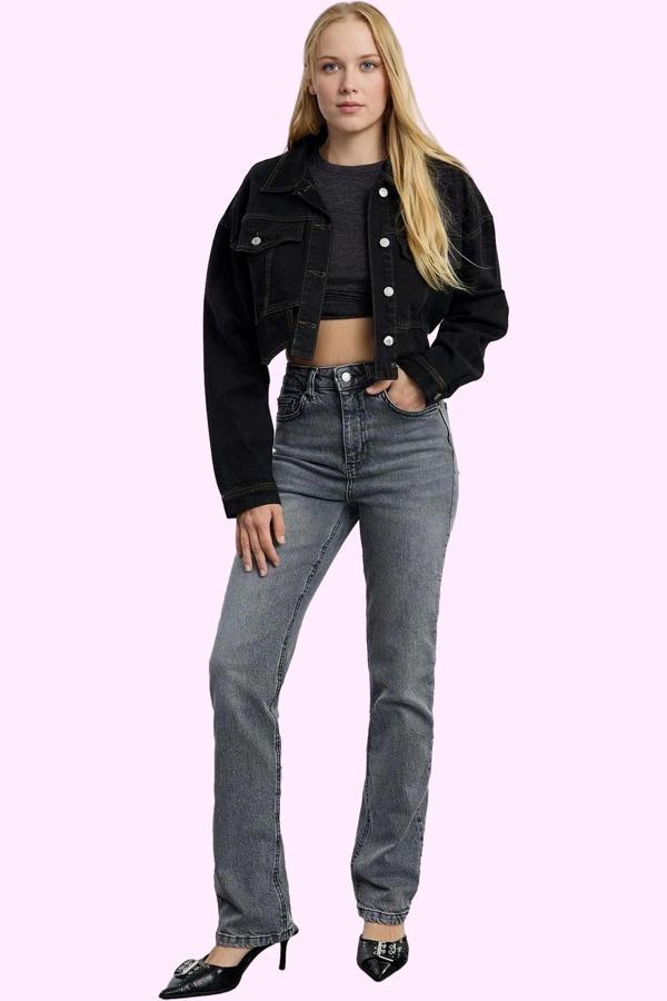 Kadın Yüksek Bel Flare Jean Denim Pantolon Comfort Dokuma Günlük Kullanım Kaliteli Malzeme - Image 1