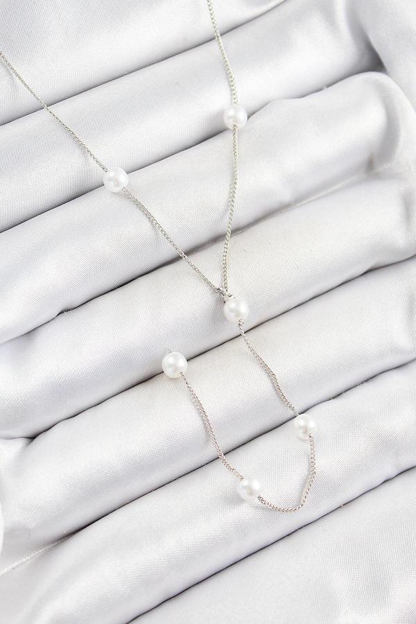 316L Çelik İnci Figürlü Y Model Gümüş Renk Kadın Kolye SL12585 - Image 1