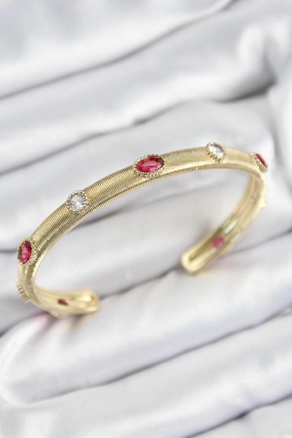 Pirinç Renkli Zirkon Taşlı Vintage Model Gold Renk Kadın Kelepçe - Image 1