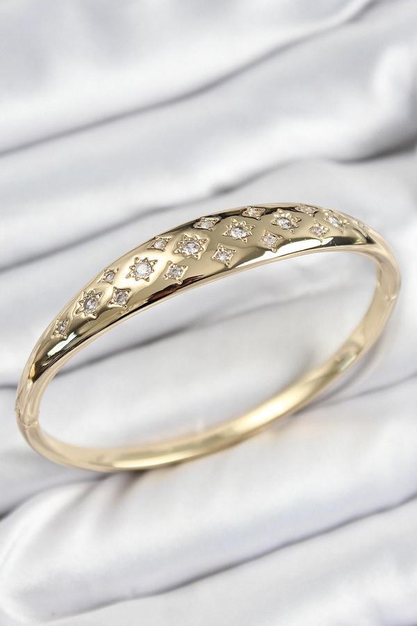 Pirinç Zirkon Taşlı Kutup Yıldızı Model Gold Renk Kadın Kelepçe - Image 1