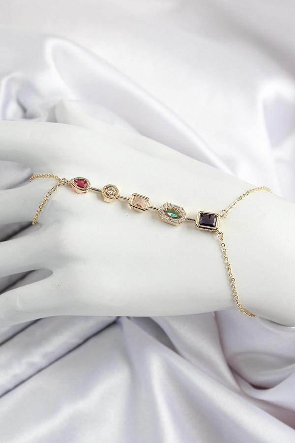 Pirinç  Renkli Zirkon Taşlı Y Model Gold Renk Kadın Şahmeran SL12479 - Image 1