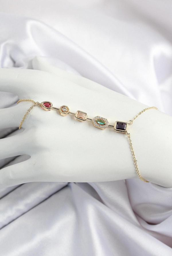 Pirinç  Renkli Zirkon Taşlı Y Model Gold Renk Kadın Şahmeran SL12479 - Image 1