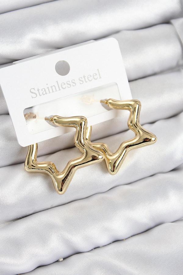 Pirinç Yıldız Model Gold Renk Kadın Küpe - Image 1