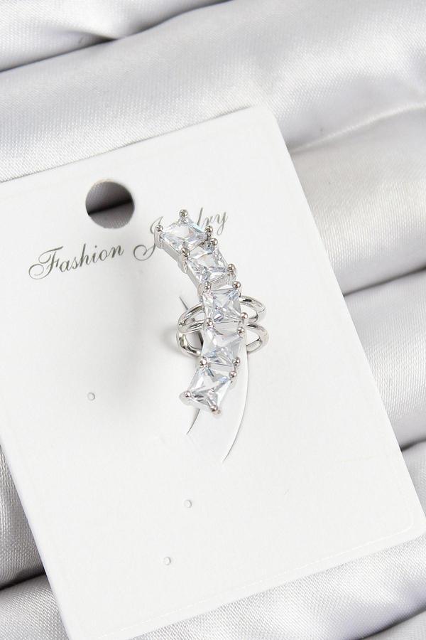 Pirinç Zirkon Taşlı Model Gümüş Renk Sağ Kıkırdak Küpe - Image 1