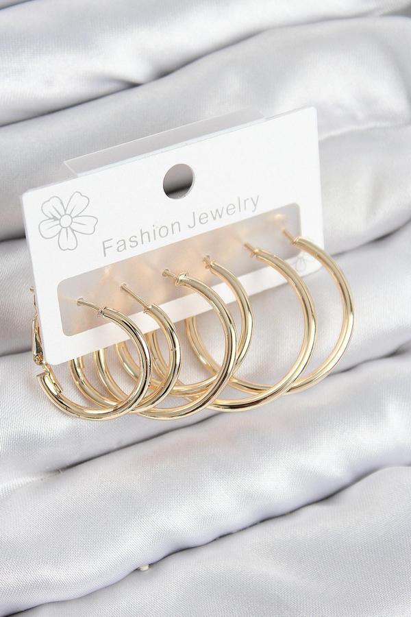 Pirinç Halka Model Gold Renk Kadın Set Küpe - Image 1