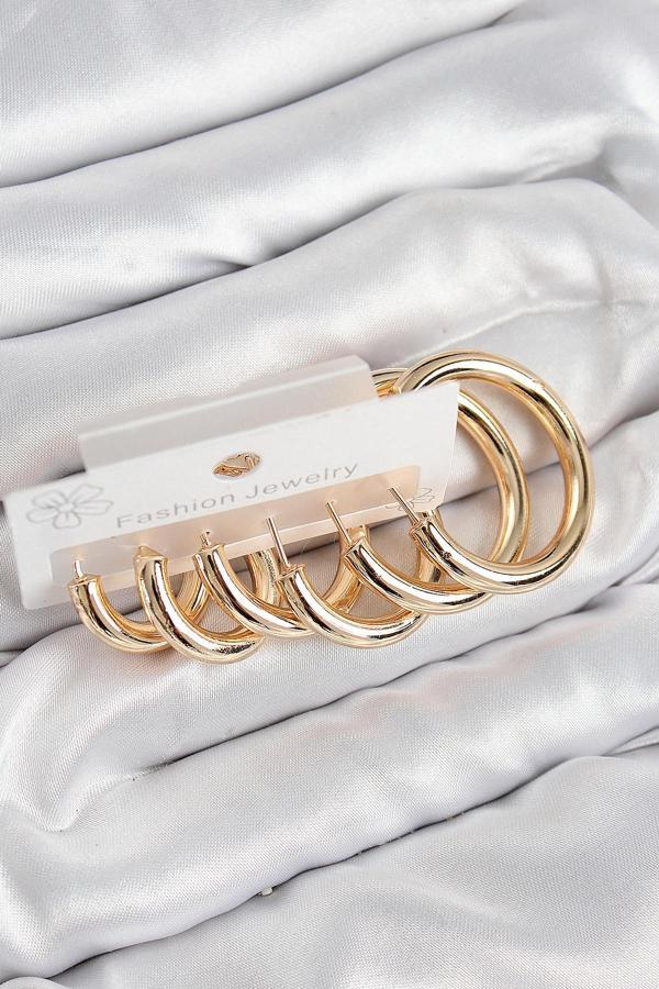 Pirinç Halka Model Gold Renk Kadın Set Küpe - Image 1