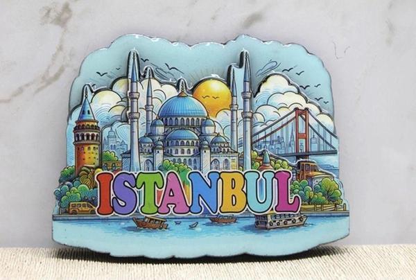 Büro Ev Ofis Hediyesi için İstanbul Hatırası Model Ahşap Magnet - Image 1