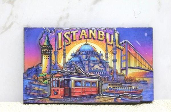 Büro Ev Ofis Hediyesi için İstanbul Hatırası Stil Ahşap Magnet - Image 1